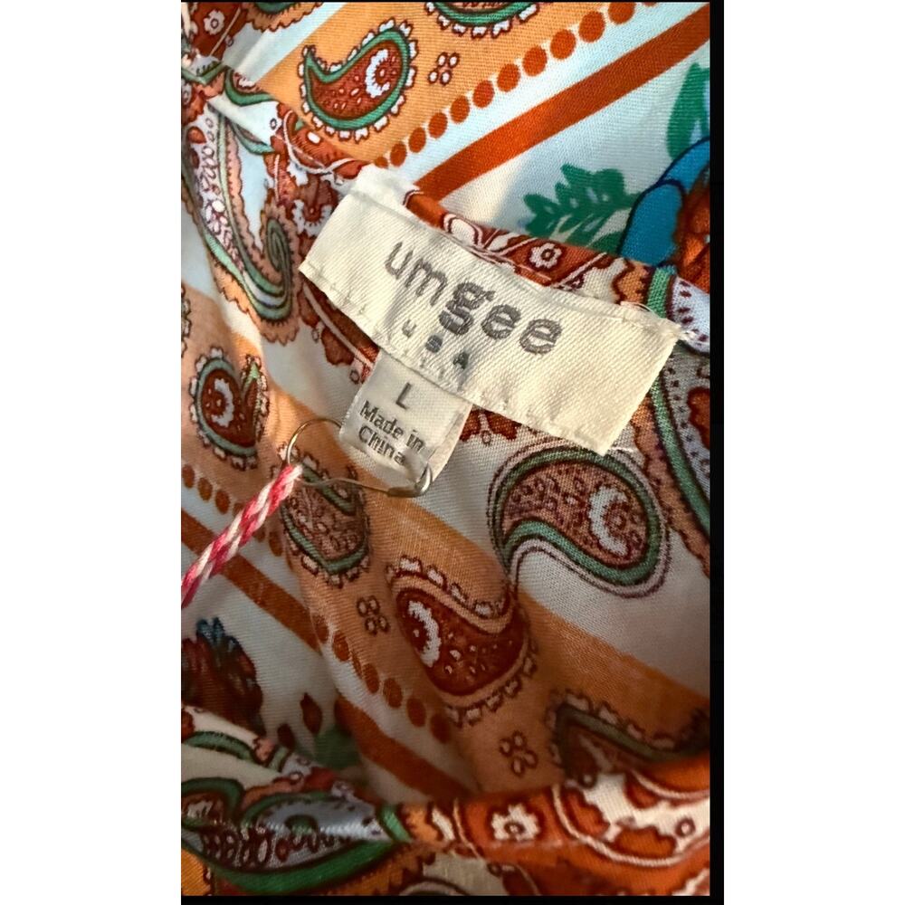 Umgee Mixed Print Hi-Low 3/4 Sleeve Border Print Dress Size Large NEW WITH TAGS - Picture 3 of 4